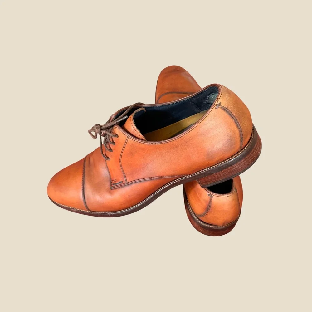 Cole Haan Grand.OS Oxford Men 10 Cognac Tan Preppy Cap Toe Leather Derby